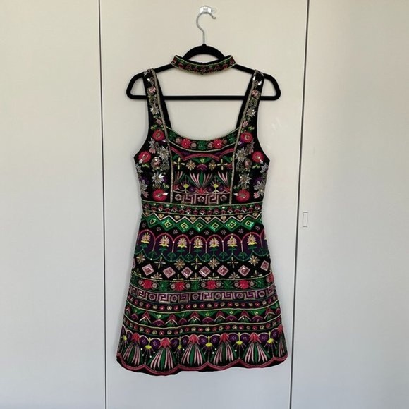 Alice + Olivia Tricia Embellished Mini Gown Dress Black/Multi Size 6 - Picture 3 of 9